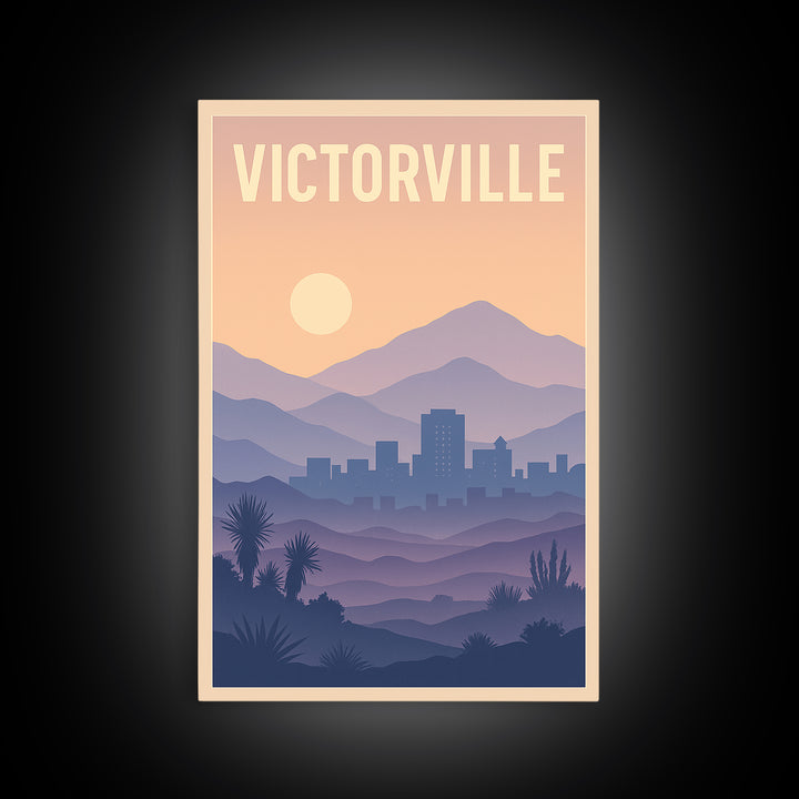 Victorville California Travel Poster, Canvas Print, Mid Century City Wall Art, Victorville Travel Art, Travel Poster Art, Watercolor Skyline