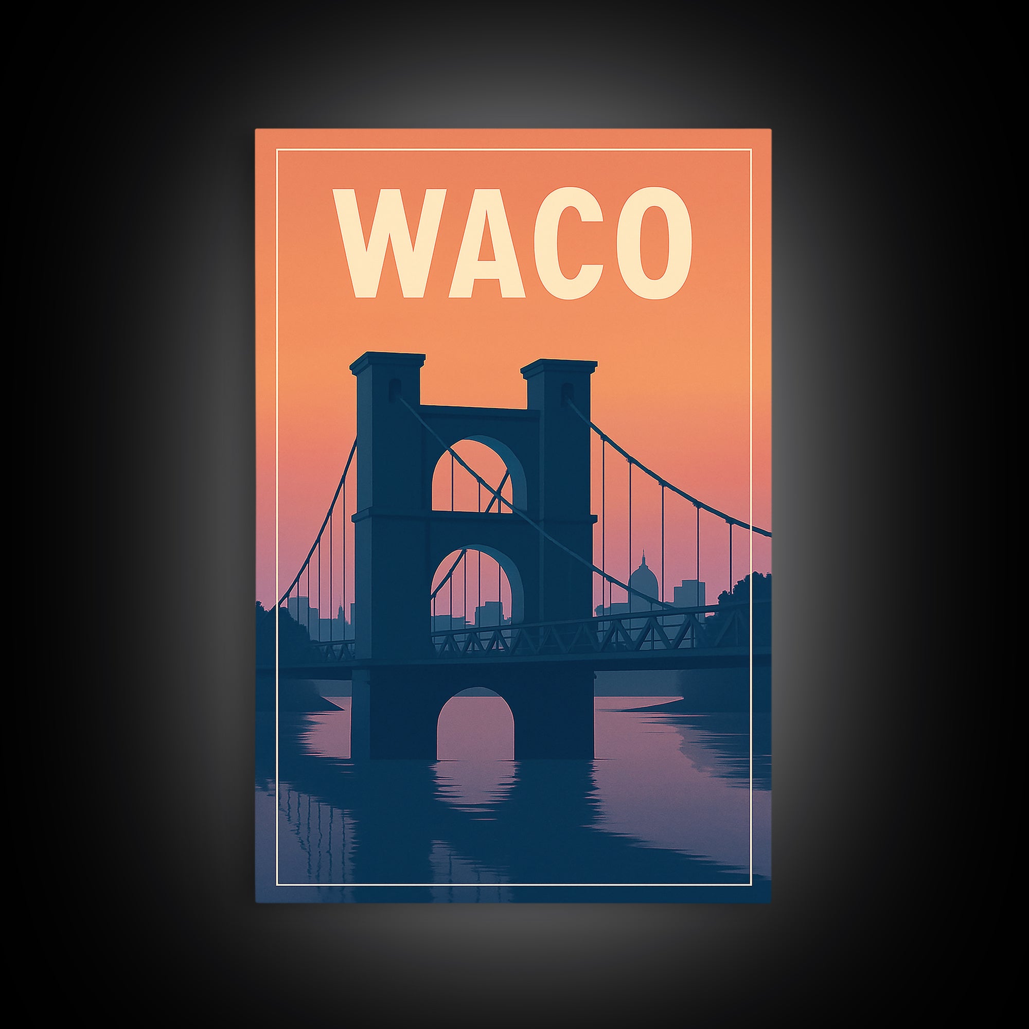 Waco Travel Poster, Framed Canvas Print, Classic Travel Poster Art, Waco City Art, Gift For Travelers, Travel Wall Decor, Home Office Decor