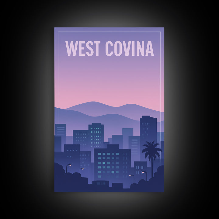 West Covina California Travel Poster, Canvas Print, Vintage Poster Art, West Covina Travel Art, City Illustration, Vintage City Poster