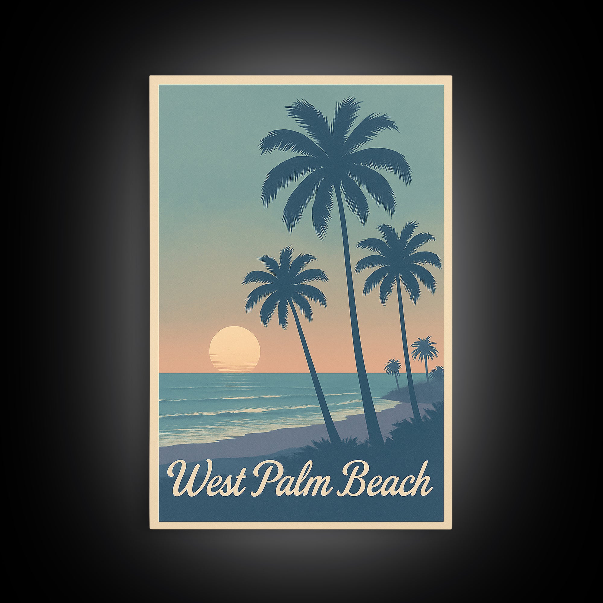 West Palm Beach Travel Poster, Framed Canvas Print, Retro Sunset Skyline Art, West Palm Beach Art Print, Fine Art Print, Travel Poster Art