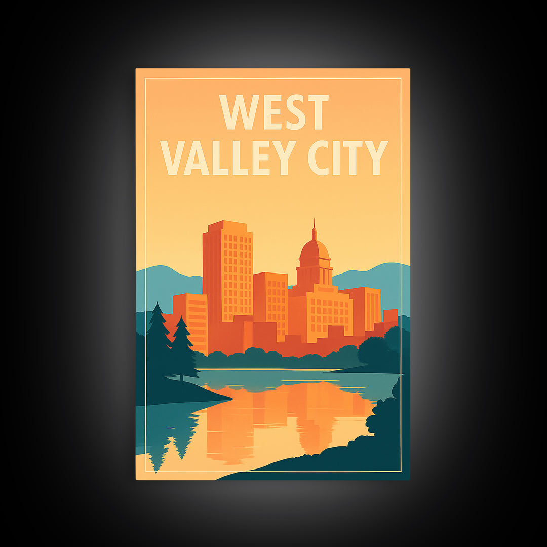 West Valley City Travel Poster, Framed Canvas Print, Classic Travel Poster Art, West Valley City Poster Print, Vintage City Poster