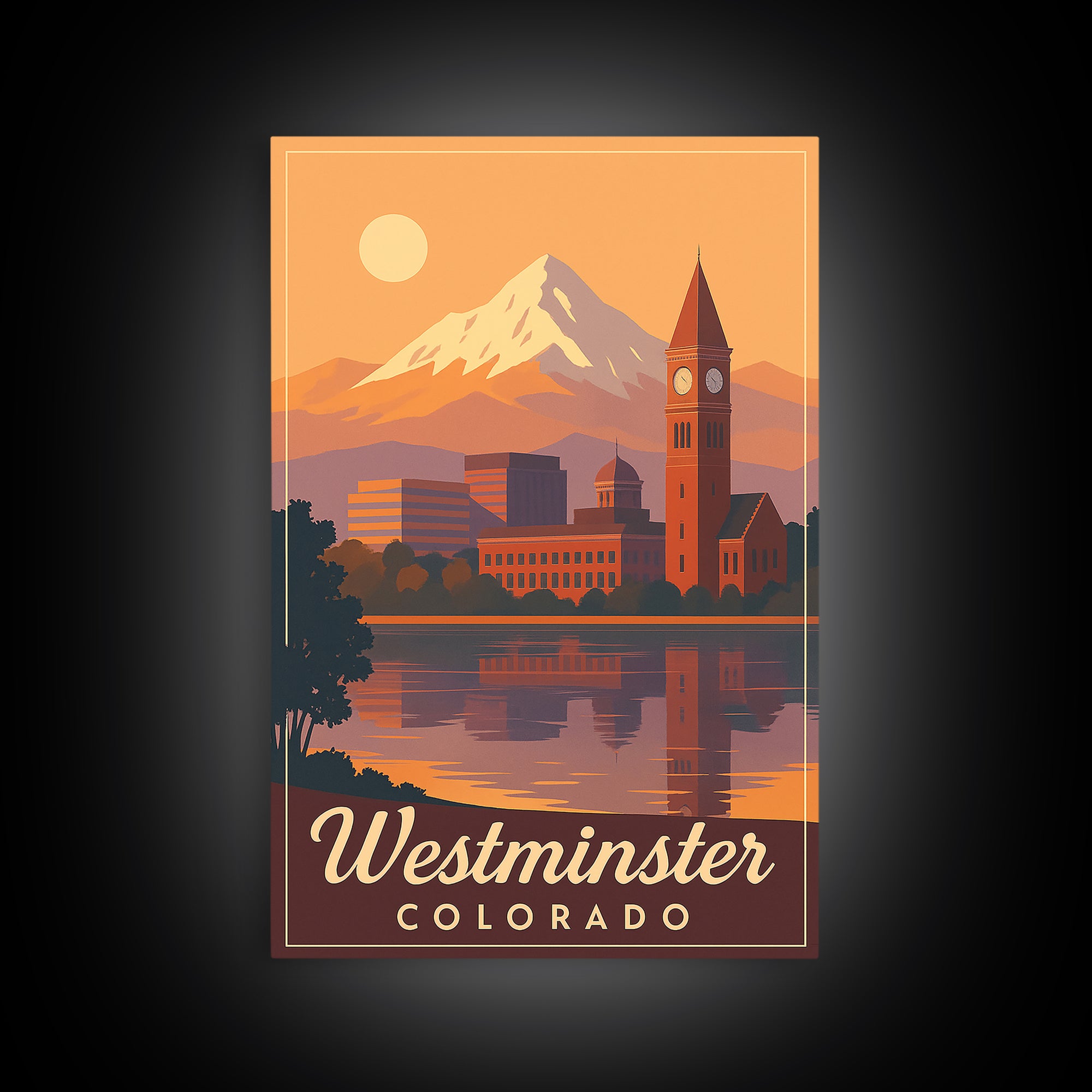 Westminster Colorado Travel Poster, Canvas Print, Retro Sunset Skyline Art, Westminster Poster Print, Travel Art Print, Art Print, Wall Art