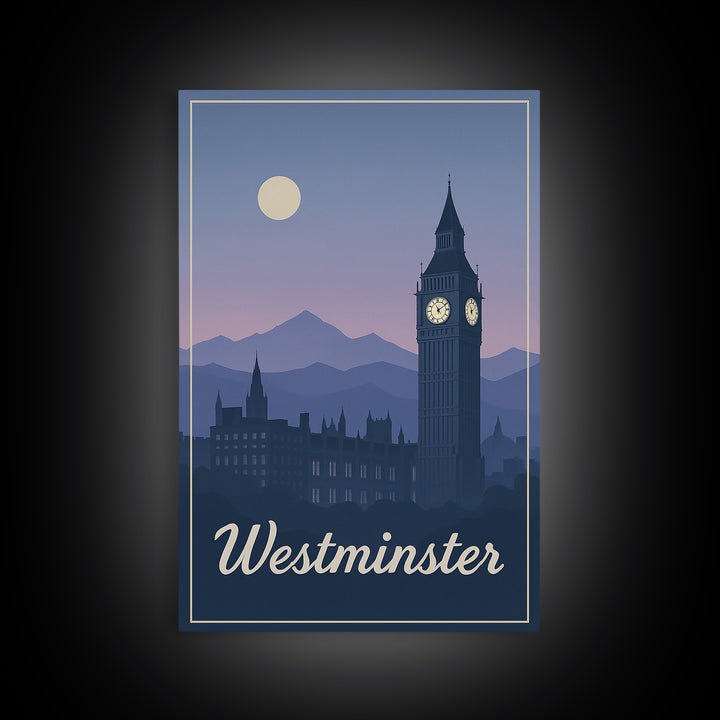 Westminster Travel Poster, Canvas Print, Mid Century City Wall Art, Westminster Travel Art, City Travel Prints, Home Office Decor