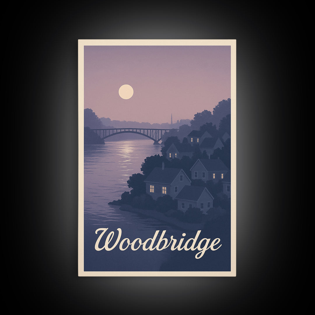 Woodbridge Travel Poster, Canvas Print, Mid Century City Wall Art, Woodbridge City Art, City Illustration, Travel Poster Art, Poster Art