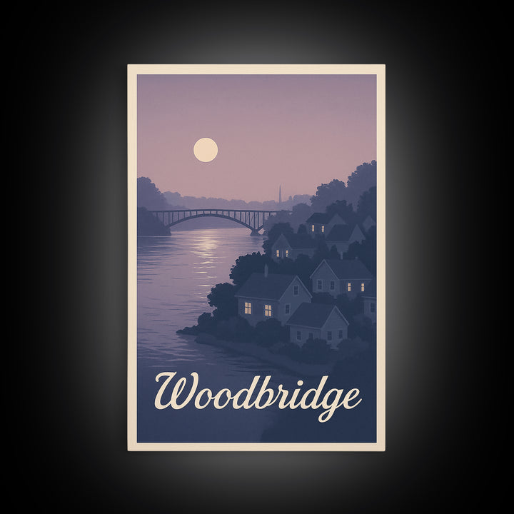 Woodbridge Travel Poster, Canvas Print, Mid Century City Wall Art, Woodbridge City Art, City Illustration, Travel Poster Art, Poster Art