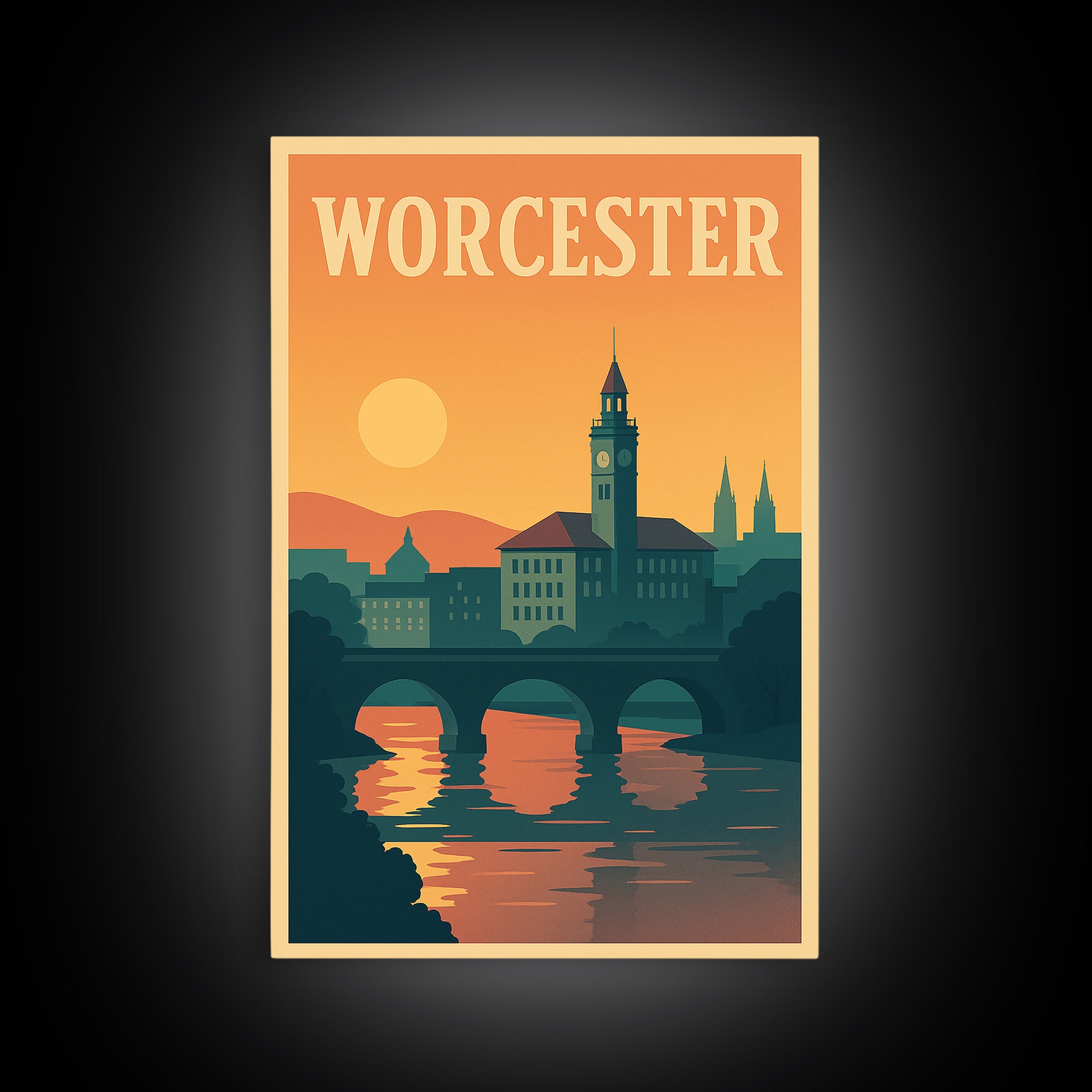 Worcester Travel Poster, Canvas Print, Mid Century City Wall Art, Worcester Travel Art, Travel Poster Set, City Art Print, Fine Art Print
