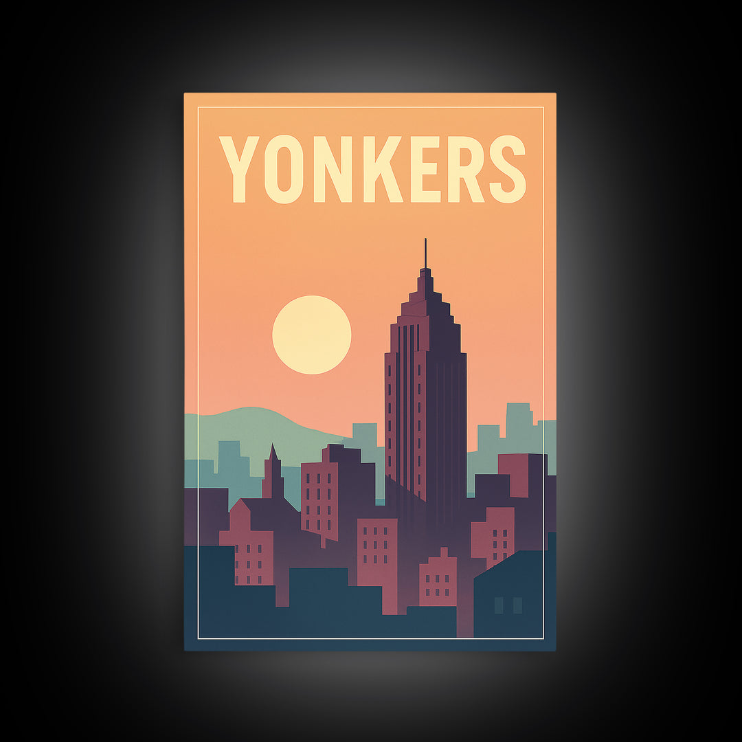 Yonkers Travel Poster, Framed Canvas Print, Mid Century City Wall Art, Yonkers Poster Print, Travel Wall Decor, Wanderlust Decor