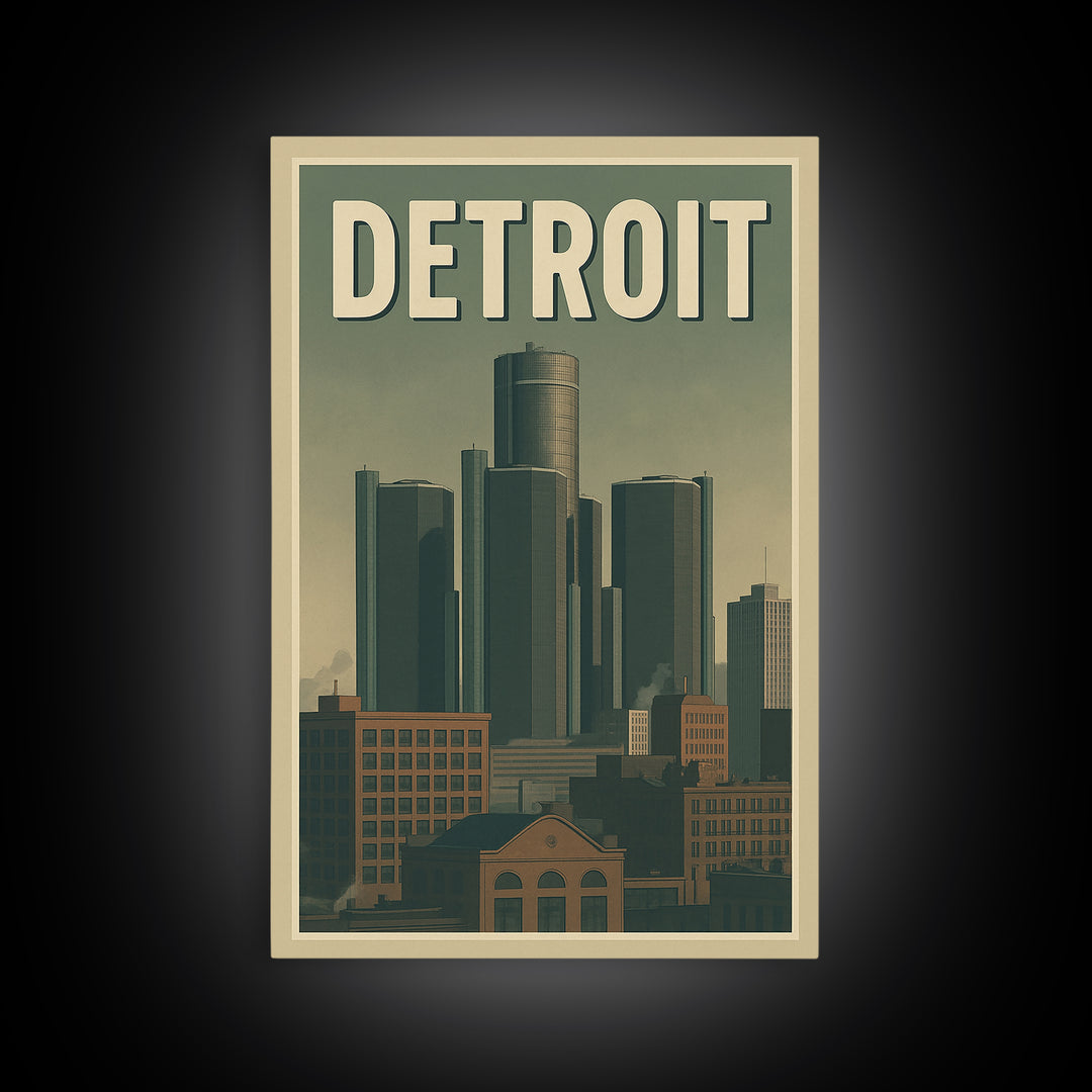 Detroit Travel Poster, Canvas Print, Retro City Wall Art, Detroit Poster Print, Mid Century Wall Art, Gift For Travelers, Travel Wall Decor