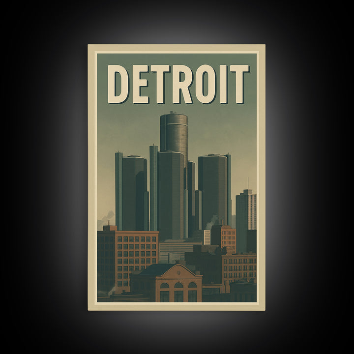 Detroit Travel Poster, Canvas Print, Retro City Wall Art, Detroit Poster Print, Mid Century Wall Art, Gift For Travelers, Travel Wall Decor
