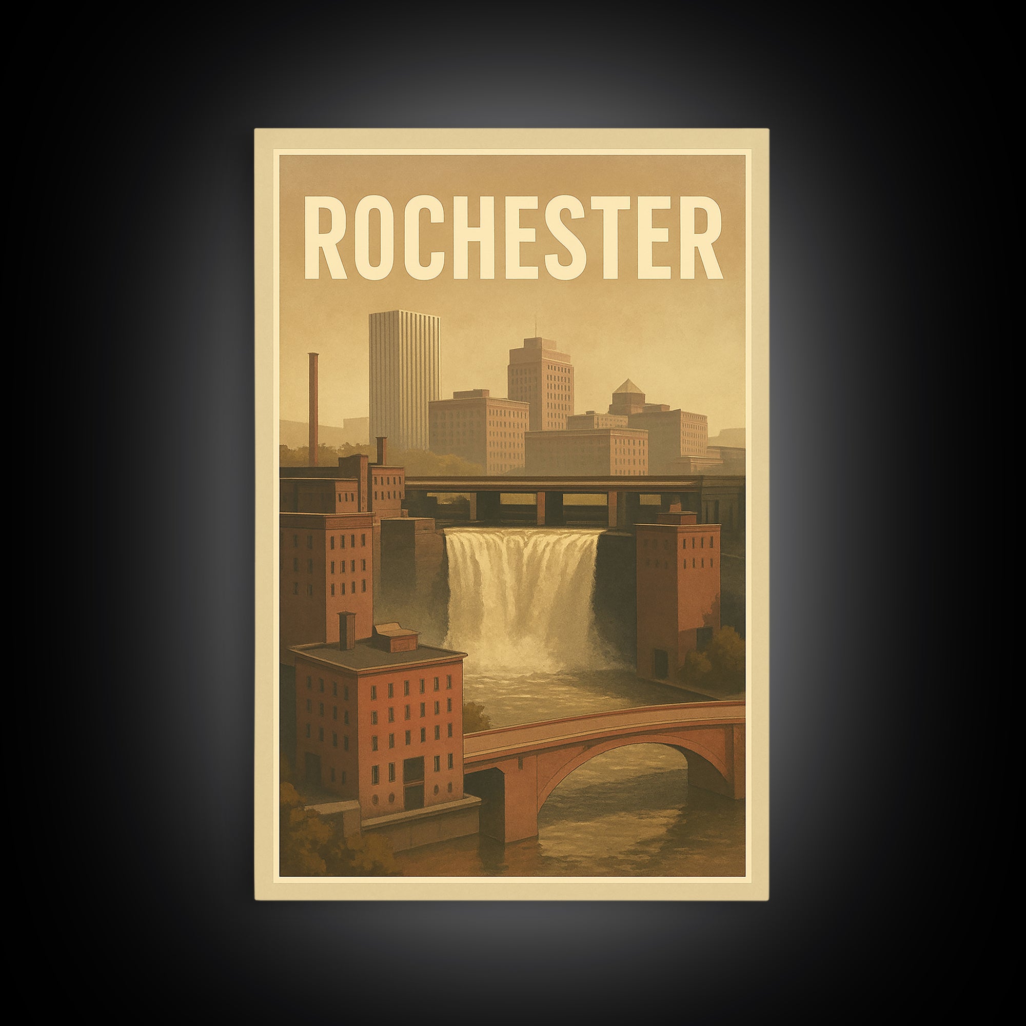 Rochester Travel Poster, Framed Canvas Print, Old School Travel Poster, Rochester Travel Art, Vintage City Poster, Retro Travel Print