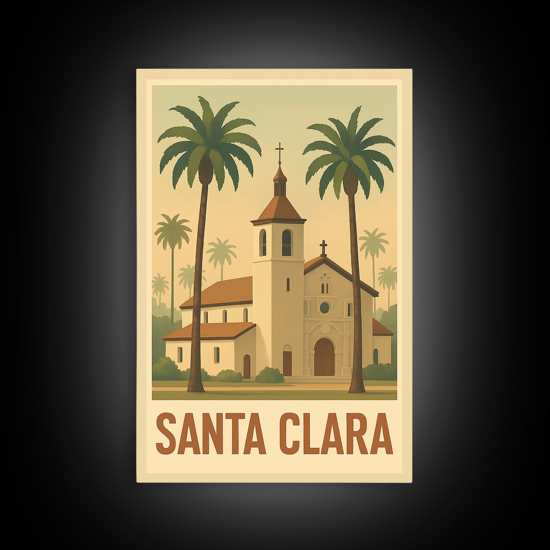 Santa Clara Travel Poster, Framed Canvas Print, Classic Retro Poster Art, Santa Clara Travel Art, Living Room Wall Art, Vintage Travel Art