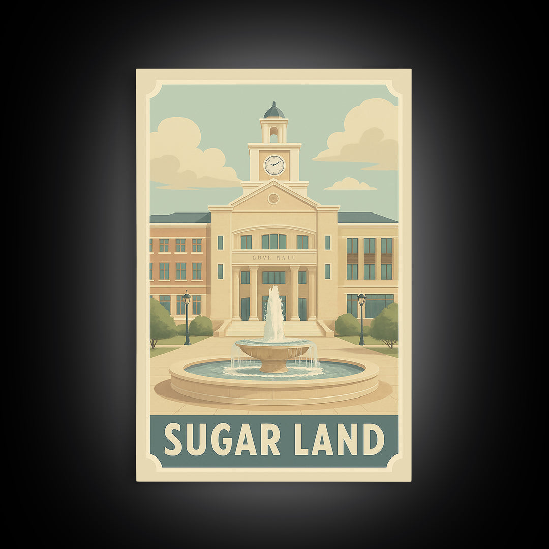 Sugar Land Texas Travel Poster, Canvas Print, Retro Poster Art, Sugar Land Wall Art, Retro Travel Print, City Travel Prints, Wall Art