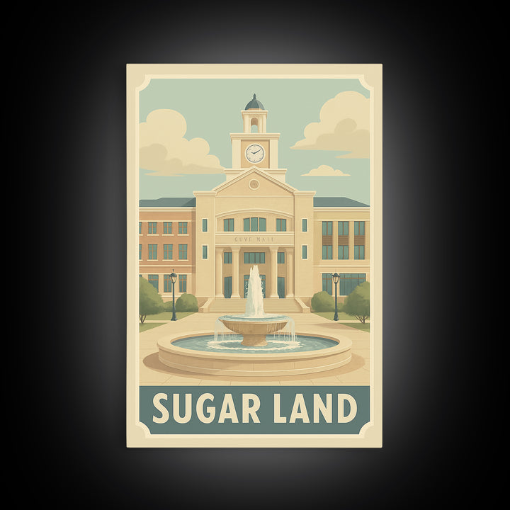 Sugar Land Texas Travel Poster, Canvas Print, Retro Poster Art, Sugar Land Wall Art, Retro Travel Print, City Travel Prints, Wall Art
