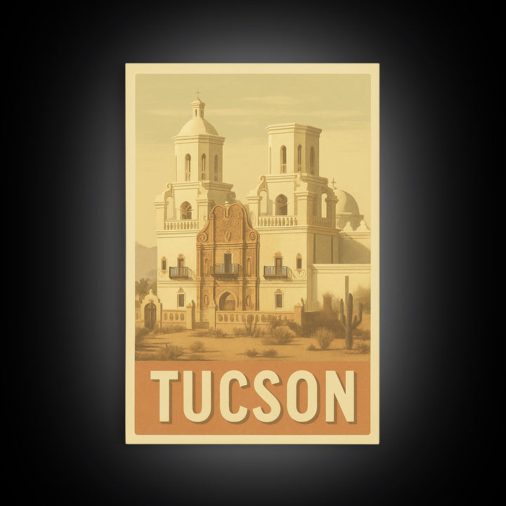 Tucson Arizona Travel Poster, Canvas Print, Vintage Theatre Style Art, Tucson Wall Art, City Illustration, Mid Century Wall Art, Travel Art