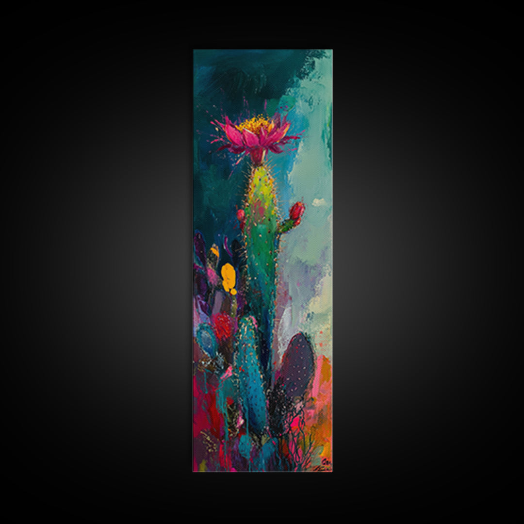 Abstract Desert Cactus Wildflower Art Framed Canvas Print | Southwest Wall Art | Botanical Prints | Boho Wall Art | Moody Art