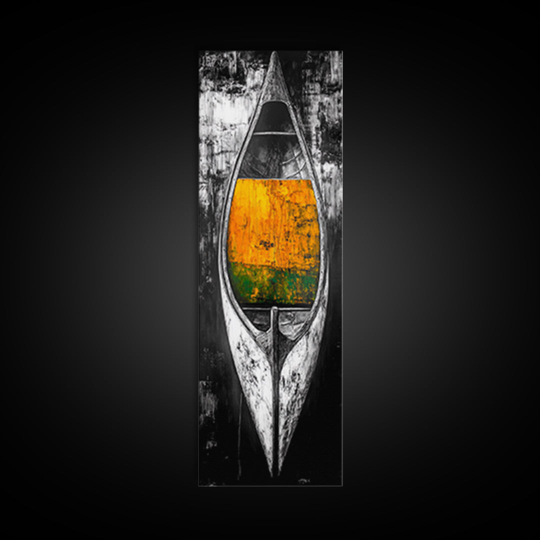 Black and White Canoe Framed Canvas Print Rustic Art Nautical Wall Art Coastal Decor Farmhouse Art Vertical Wall Art