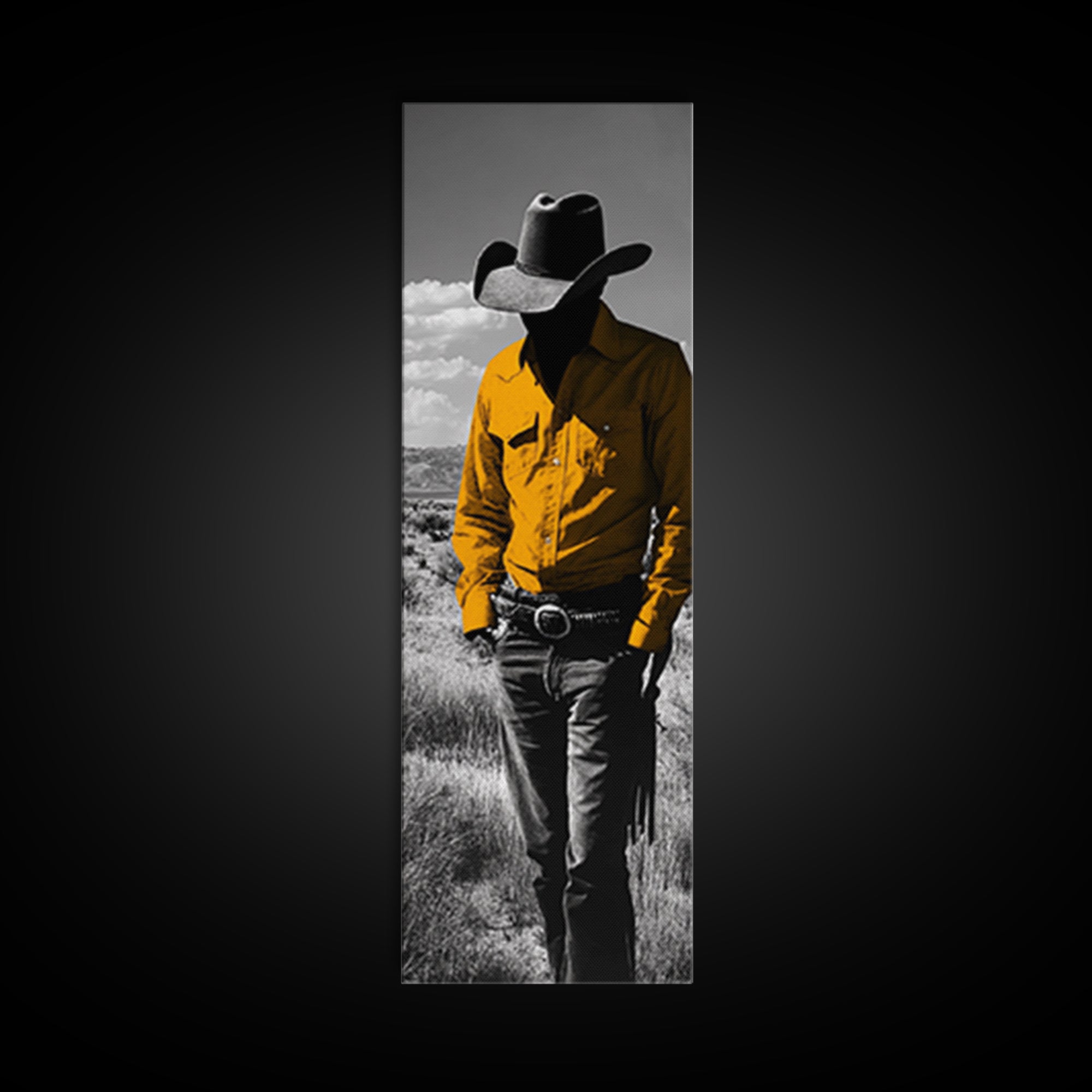 Mysterious Cowboy Silhouette Framed Canvas Print | Rustic Western Wall Art | Moody Art | Farmhouse Decor | Southwest Art | Gift Idea