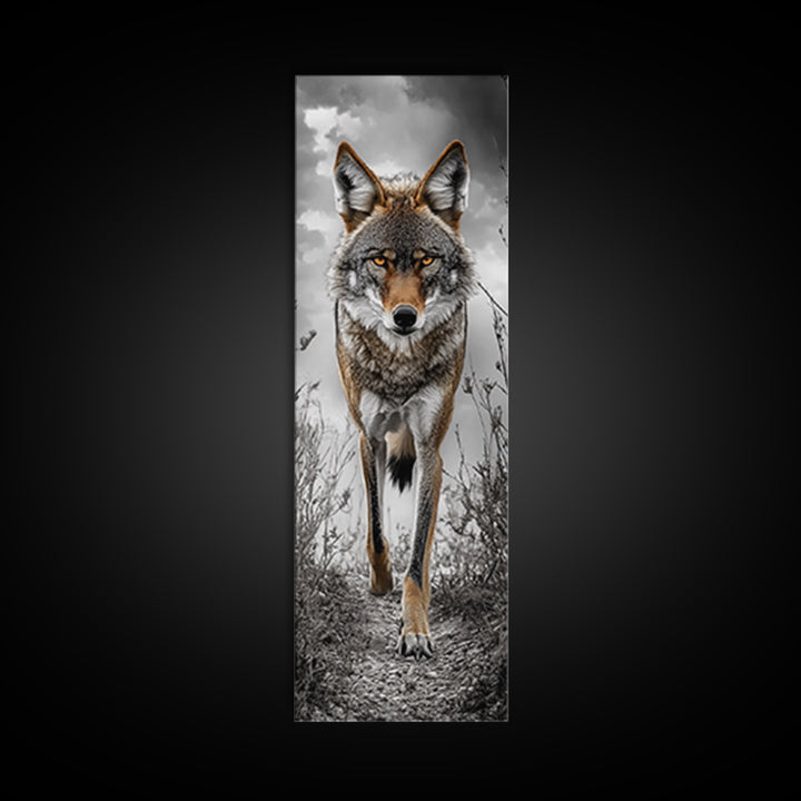 Intense Coyote Stare Framed Canvas Print | Wildlife Wall Art | Rustic Decor | Moody Art | Southwest Wall Art | Above Sofa Art | Gift Idea