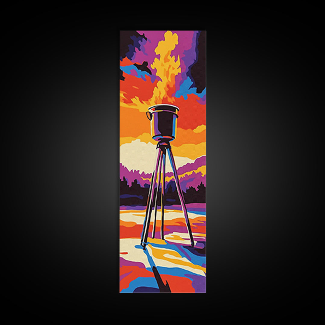 Campfire Under Sunset Framed Canvas Print Southwest Wall Art Rustic Art Moody Art Tall Skinny Art Living Room Art