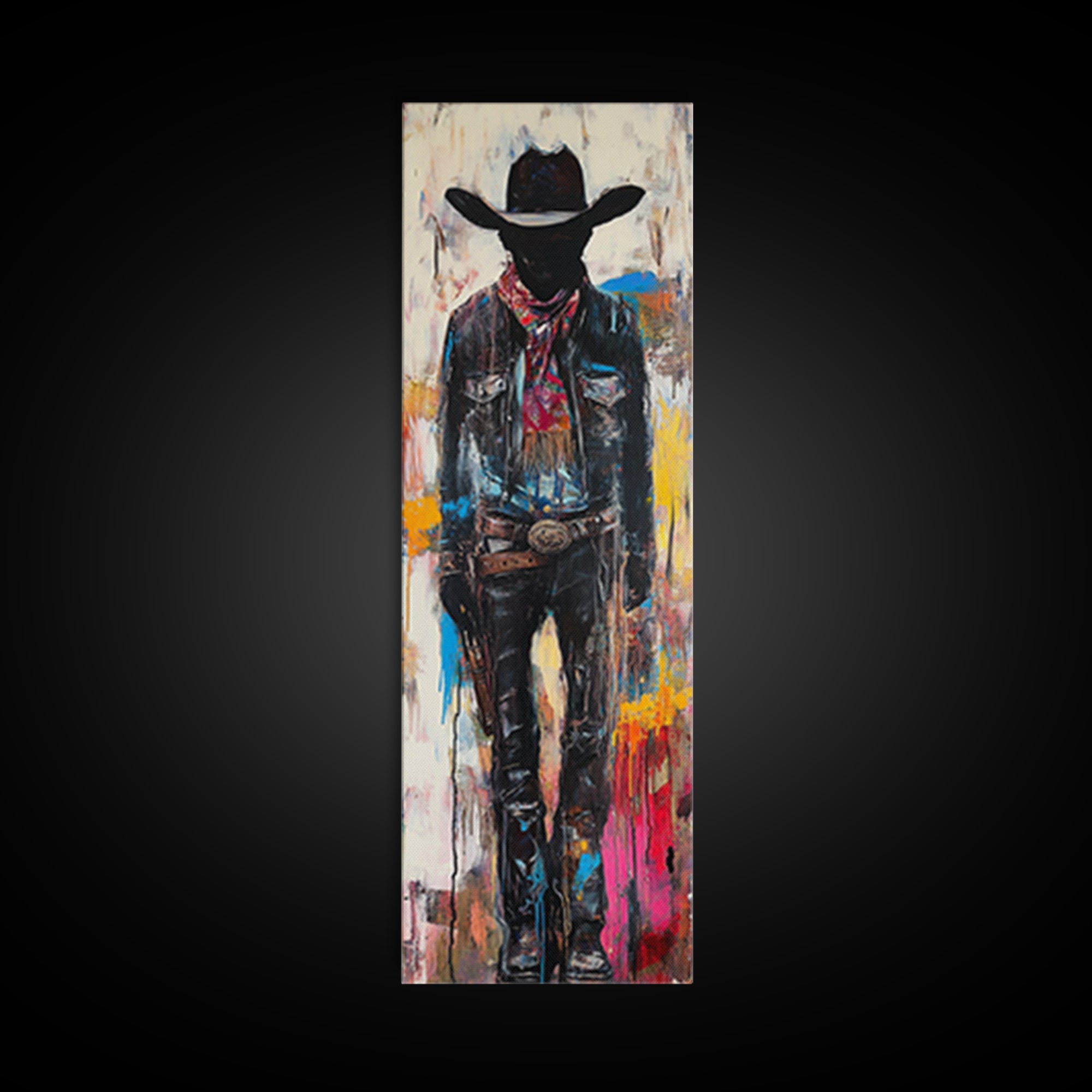 Mysterious Cowboy Art Framed Canvas Print, Southwest Wall Art, Moody Art, Rustic Wall Art, Dark Romance Painting, Extra Wide Art