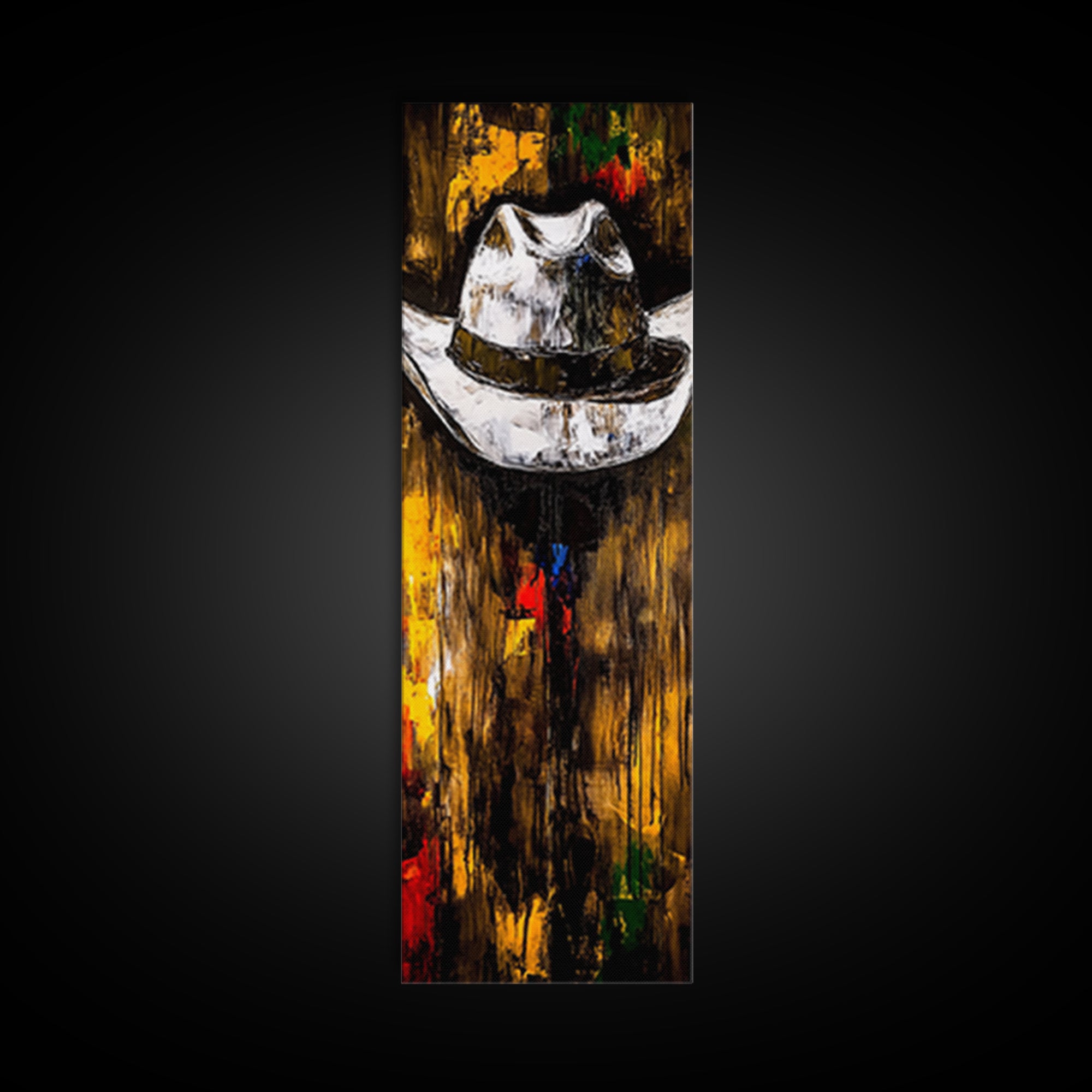 Abstract Cowboy Hat Art Framed Canvas Print, Rustic Wall Art, Moody Art, Southwest Wall Art, Wabi Sabi Art, Tall Narrow Art