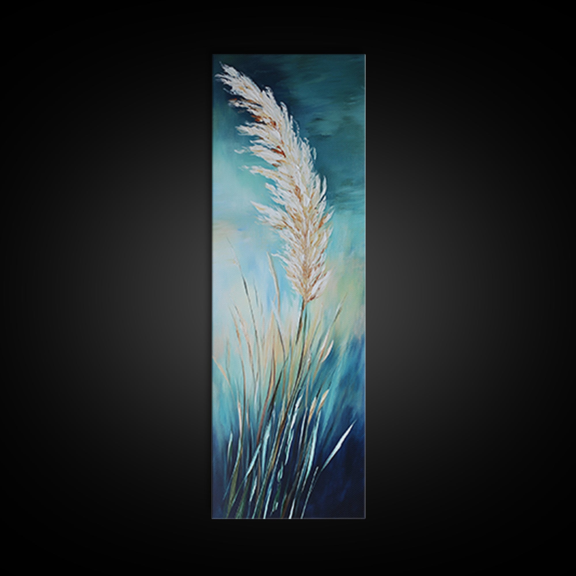 Soft Blue Pampas Grass Canvas Print botanical prints, tall narrow art, wabi sabi art, coastal decor, sage green wall art, modern farmhouse decor, extra wide art, minimalist art, bedroom art