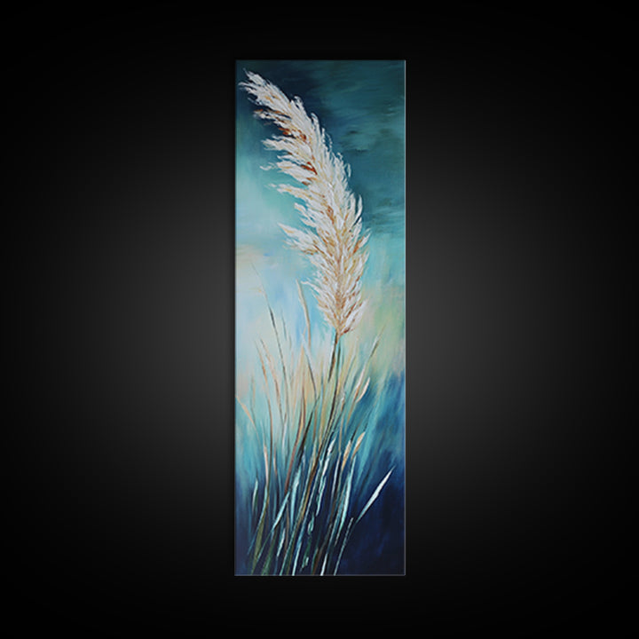 Soft Blue Pampas Grass Canvas Print botanical prints, tall narrow art, wabi sabi art, coastal decor, sage green wall art, modern farmhouse decor, extra wide art, minimalist art, bedroom art