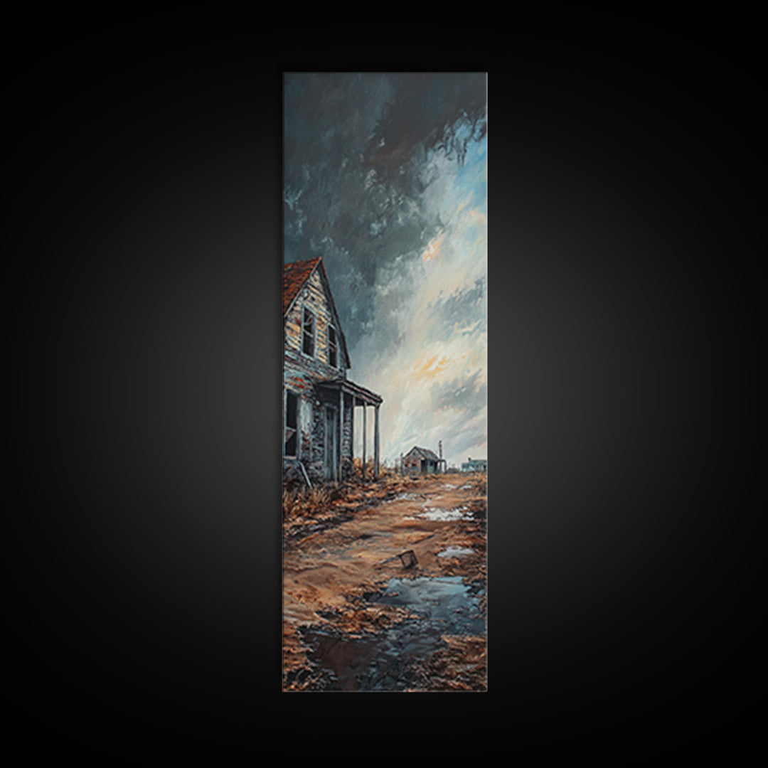 Abandoned House Stormy Sky Canvas Print Moody Art Rustic Wall Art Farmhouse Art Dark Romance Painting Wabi Sabi Art
