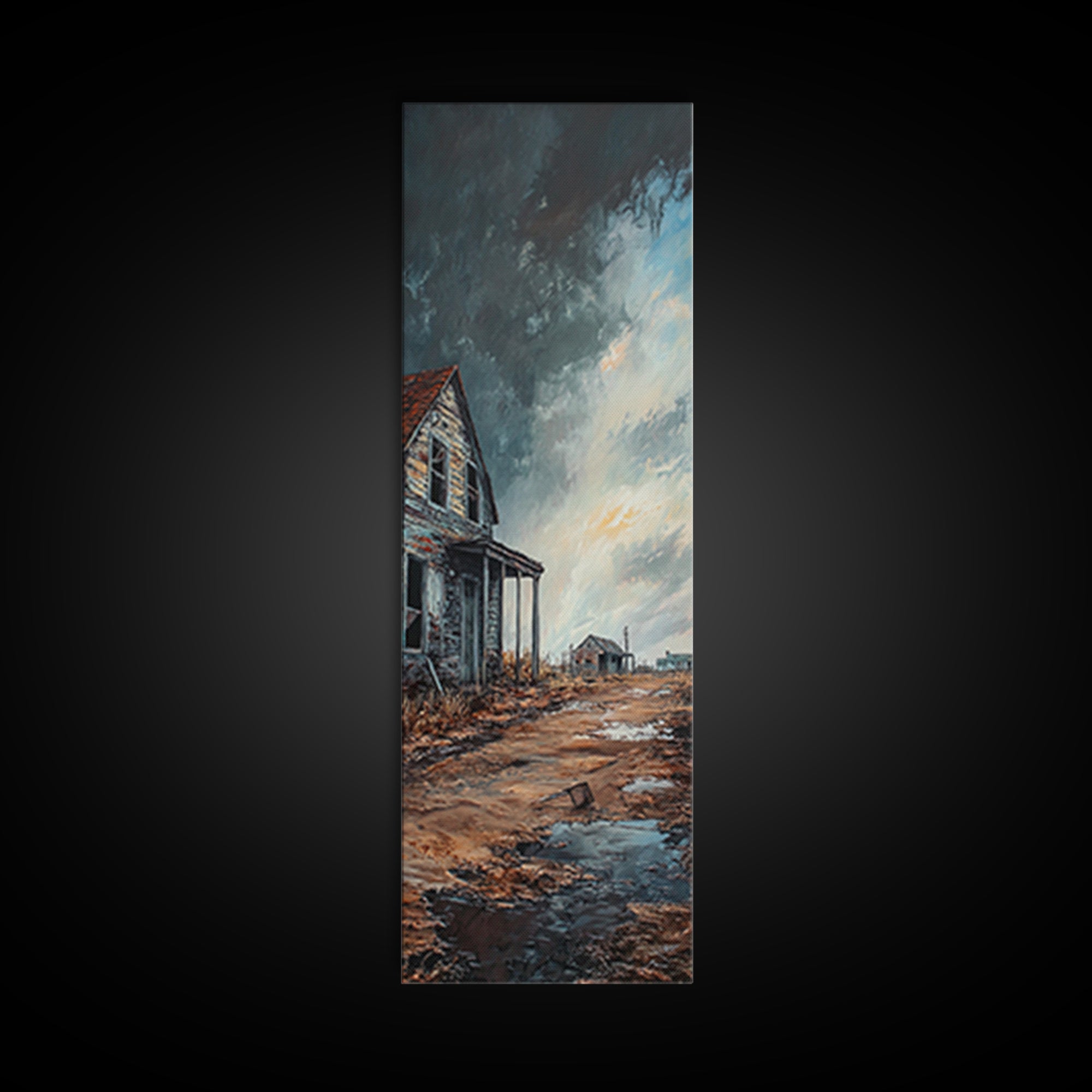 Abandoned House Stormy Sky Canvas Print Moody Art Rustic Wall Art Farmhouse Art Dark Romance Painting Wabi Sabi Art