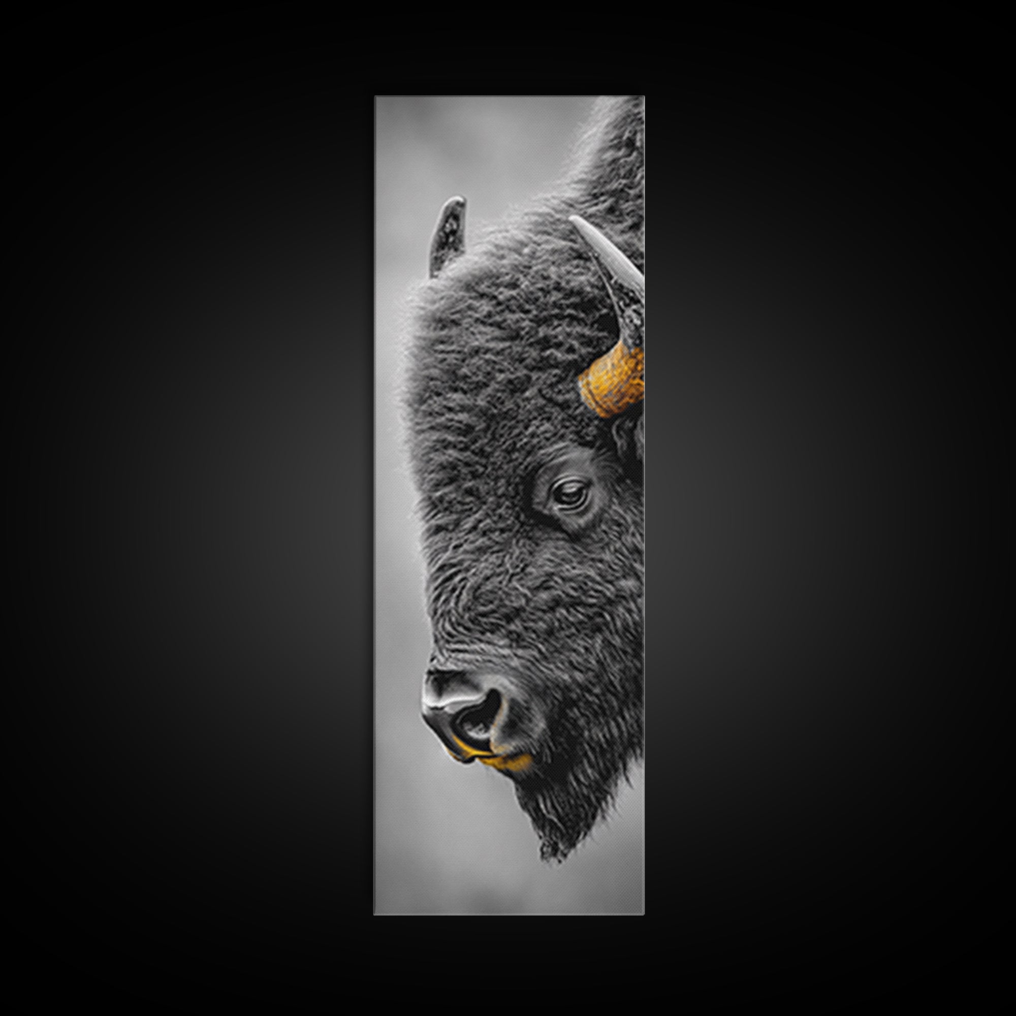 American Bison Close-Up Framed Canvas Print | Rustic Wall Art | Western Decor | Moody Art | Wildlife Painting | Gift Idea | Farmhouse Art