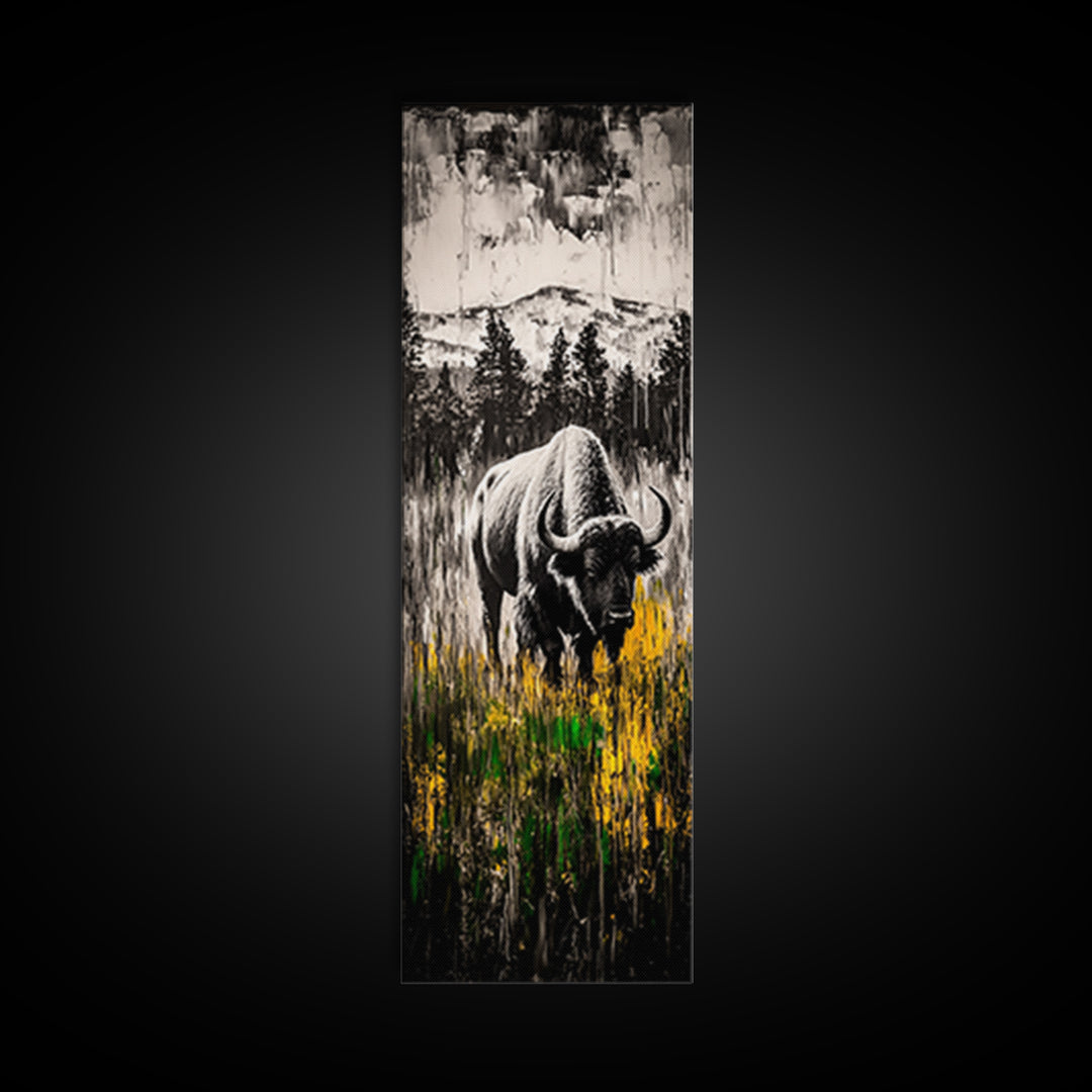 Black White Bison Canvas Print Rustic Wall Art Western Art Farmhouse Art Tall Narrow Art Above Sofa Art Gift Idea Him
