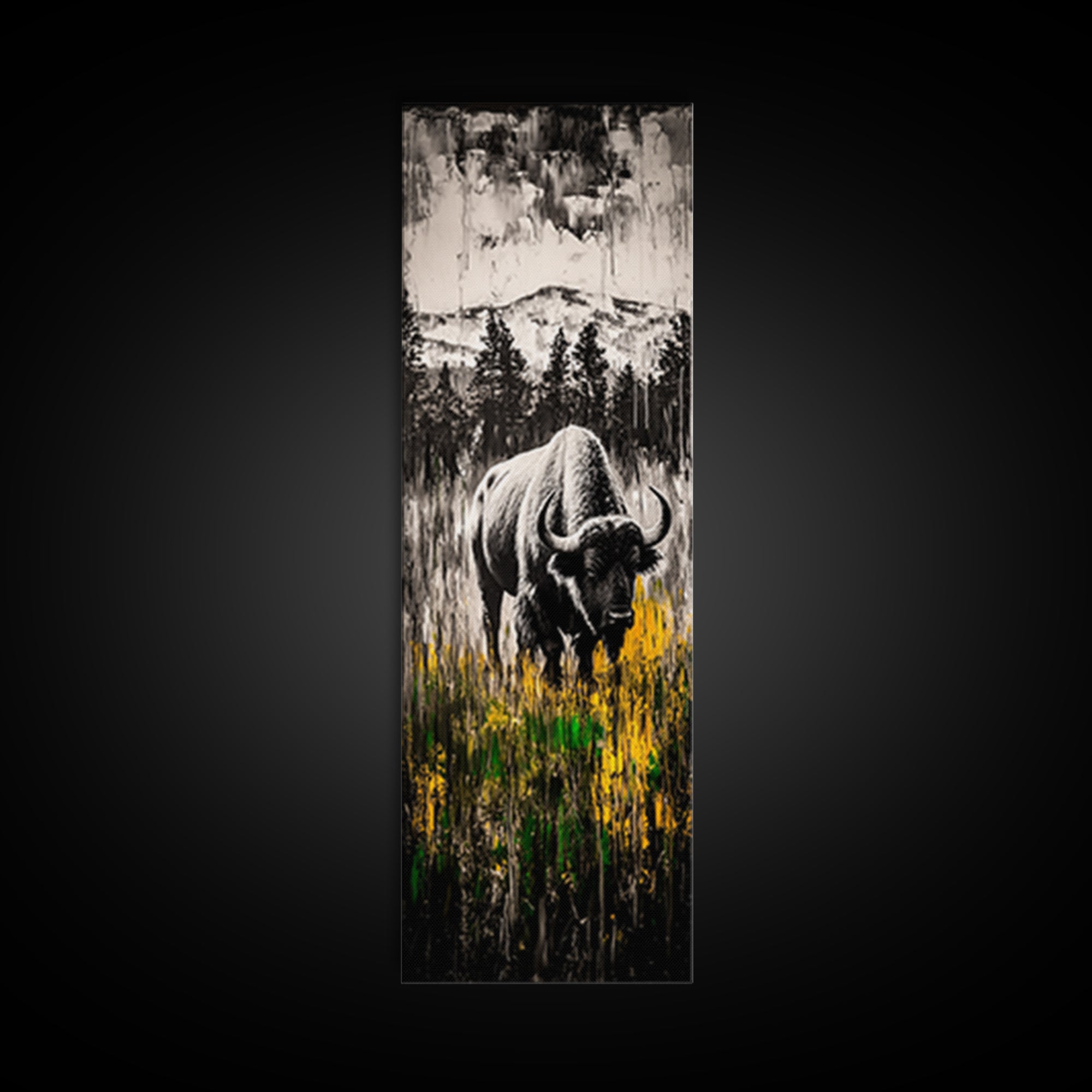Black White Bison Canvas Print Rustic Wall Art Western Art Farmhouse Art Tall Narrow Art Above Sofa Art Gift Idea Him