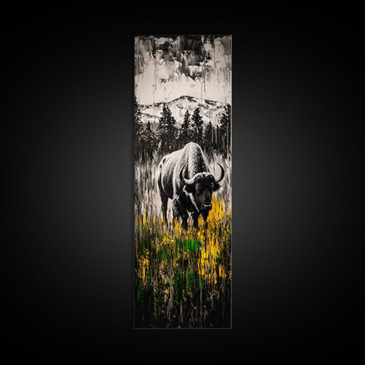 Black White Bison Canvas Print Rustic Wall Art Western Art Farmhouse Art Tall Narrow Art Above Sofa Art Gift Idea Him