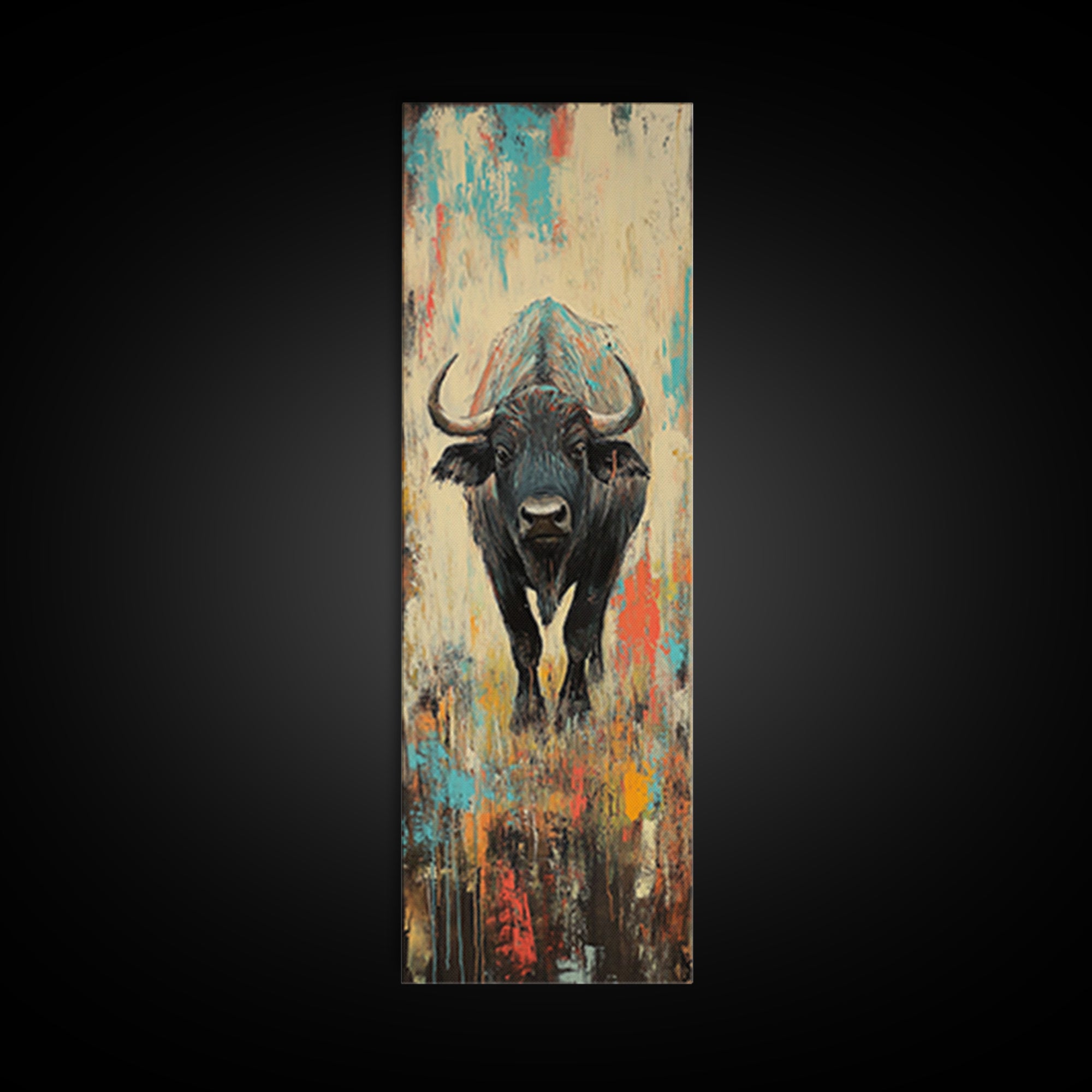 Moody Bison Canvas Print Rustic Wall Art Farmhouse Art Wabi Sabi Art Southwest Wall Art Living Room Art Vertical Wall Art
