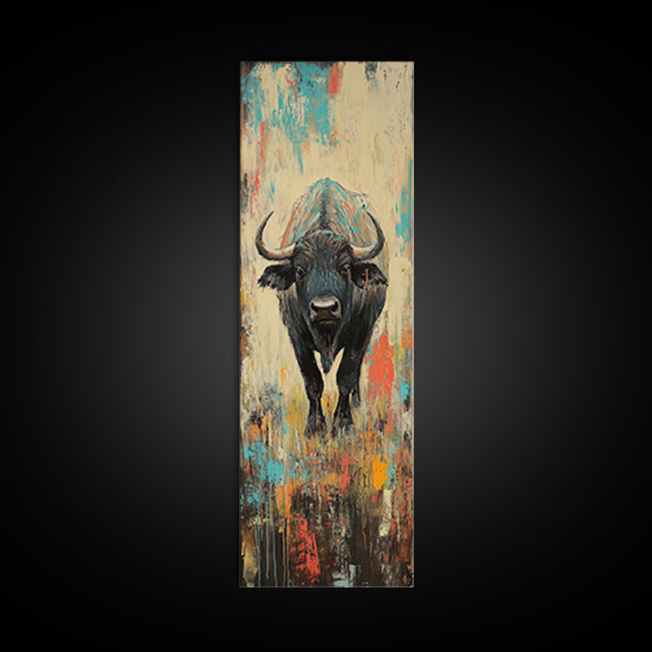 Moody Bison Canvas Print Rustic Wall Art Farmhouse Art Wabi Sabi Art Southwest Wall Art Living Room Art Vertical Wall Art