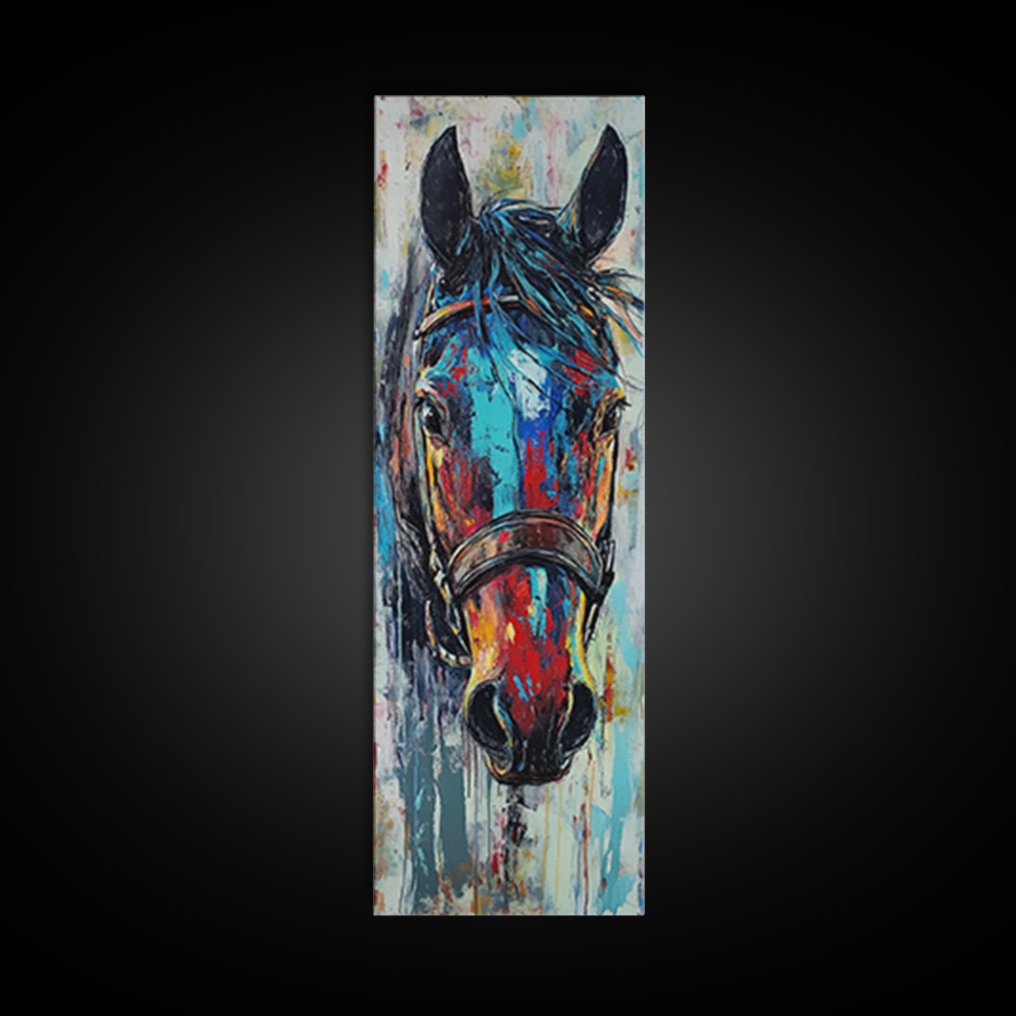 Abstract Horse Portrait Framed Canvas Print Moody Art Rustic Wall Art Southwest Wall Art Extra Tall Narrow Art