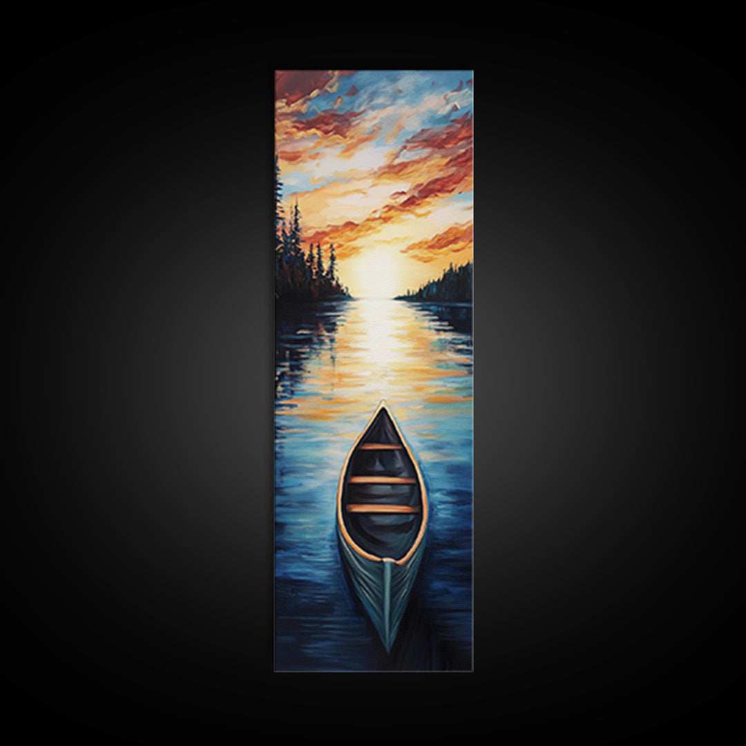Sunset Canoe Reflection Canvas Print Coastal Landscape Art Nautical Decor Rustic Wall Art Lake Tahoe Art Above Bed Wall Art