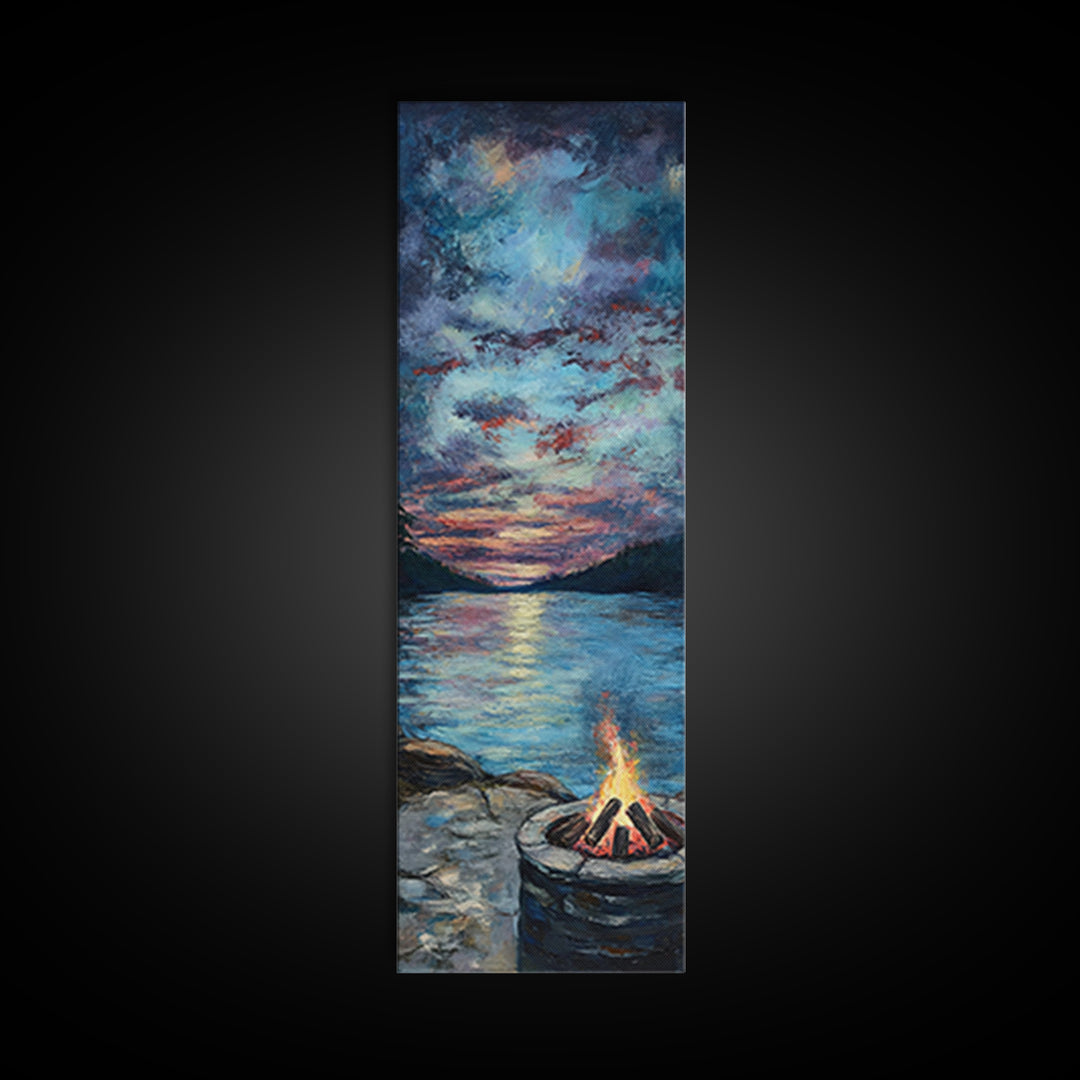 Cozy Campfire Lake View Canvas Print Rustic Wall Art Southwest Art Smoky Mountain Art Nautical Decor Above Couch Wall Art