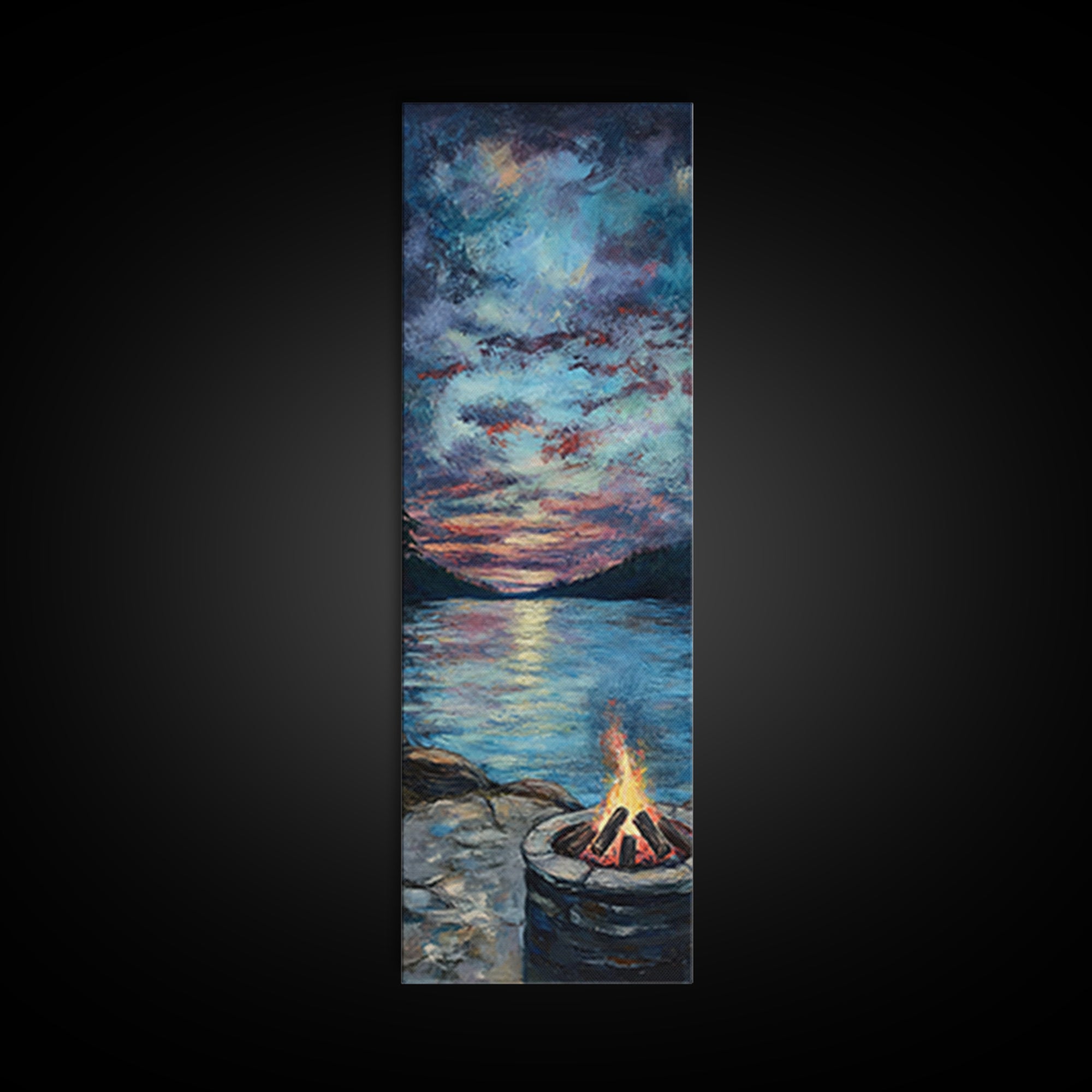 Cozy Campfire Lake View Canvas Print Rustic Wall Art Southwest Art Smoky Mountain Art Nautical Decor Above Couch Wall Art