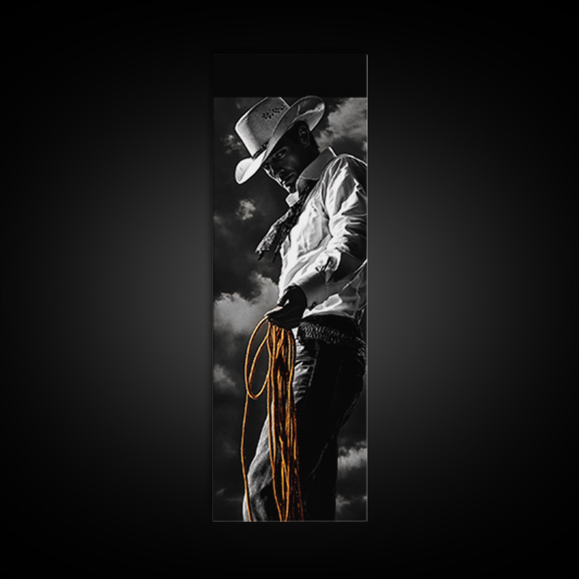 Cowboy Roping Art, Framed Canvas Print, western décor, rustic wall art, moody art, cowgirl painting, gift idea,southwest wall art