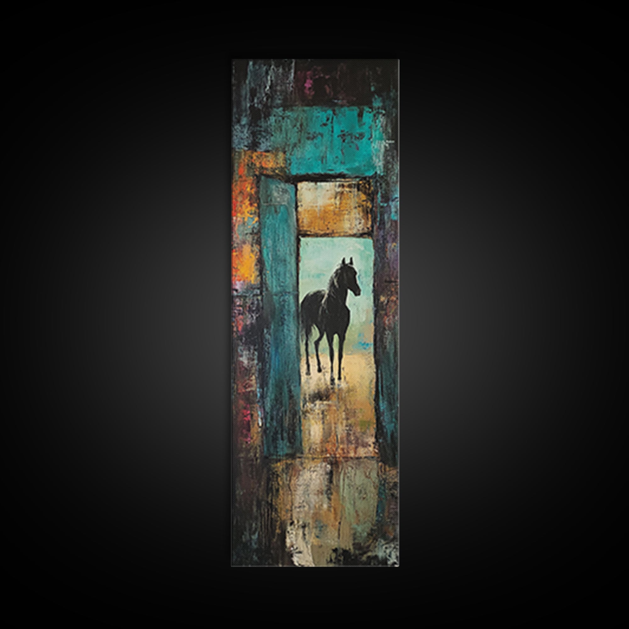 Mysterious Horse Silhouette Framed Canvas Print Moody Art Rustic Wall Art Southwest Wall Art Extra Tall Narrow Art