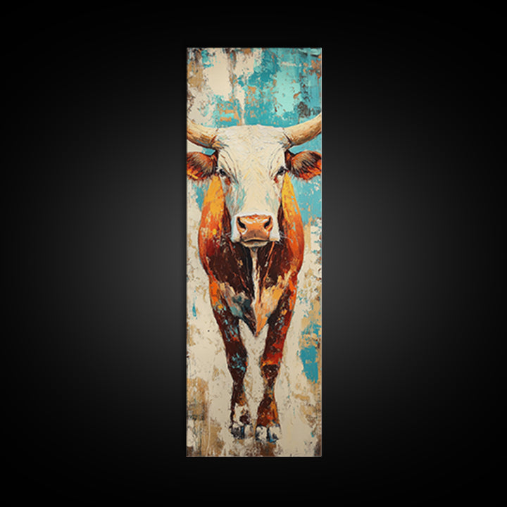 Abstract Western Bull Framed Canvas Print rustic decor farmhouse wall art southwest wall art geometric wall art gift idea for him