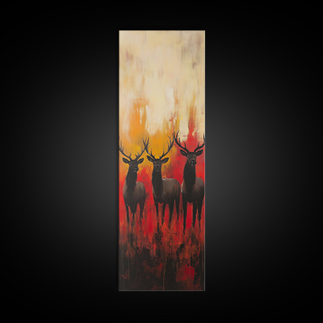 Autumn Deer Painting Framed Canvas Print deer drinking water in forest painting rustic wall art woodland decor fall farmhouse art gift idea