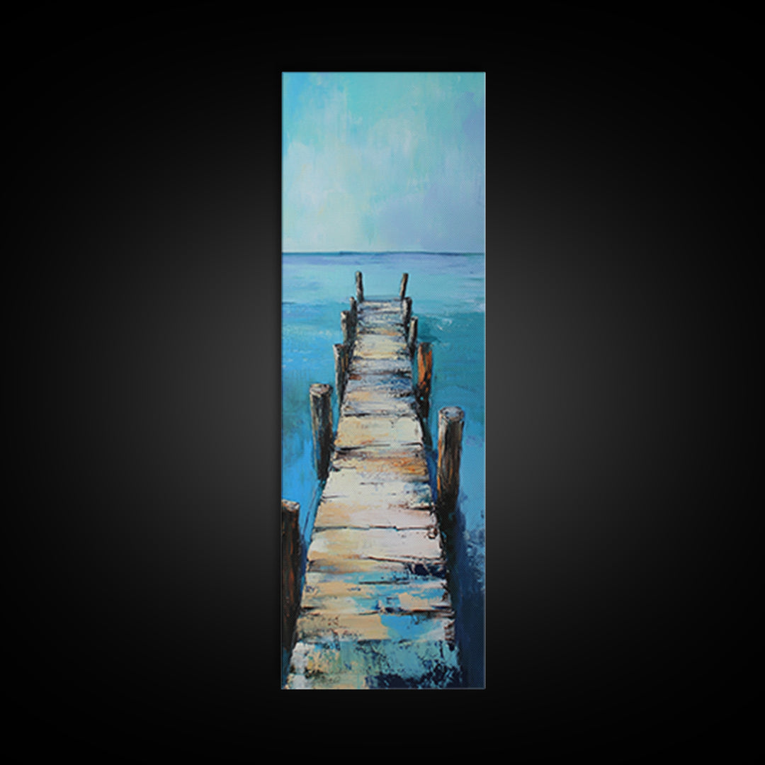 Coastal Dock Painting Framed Canvas Print coastal painting nautical wall art coastal decor seascape painting rustic wall art bedroom art