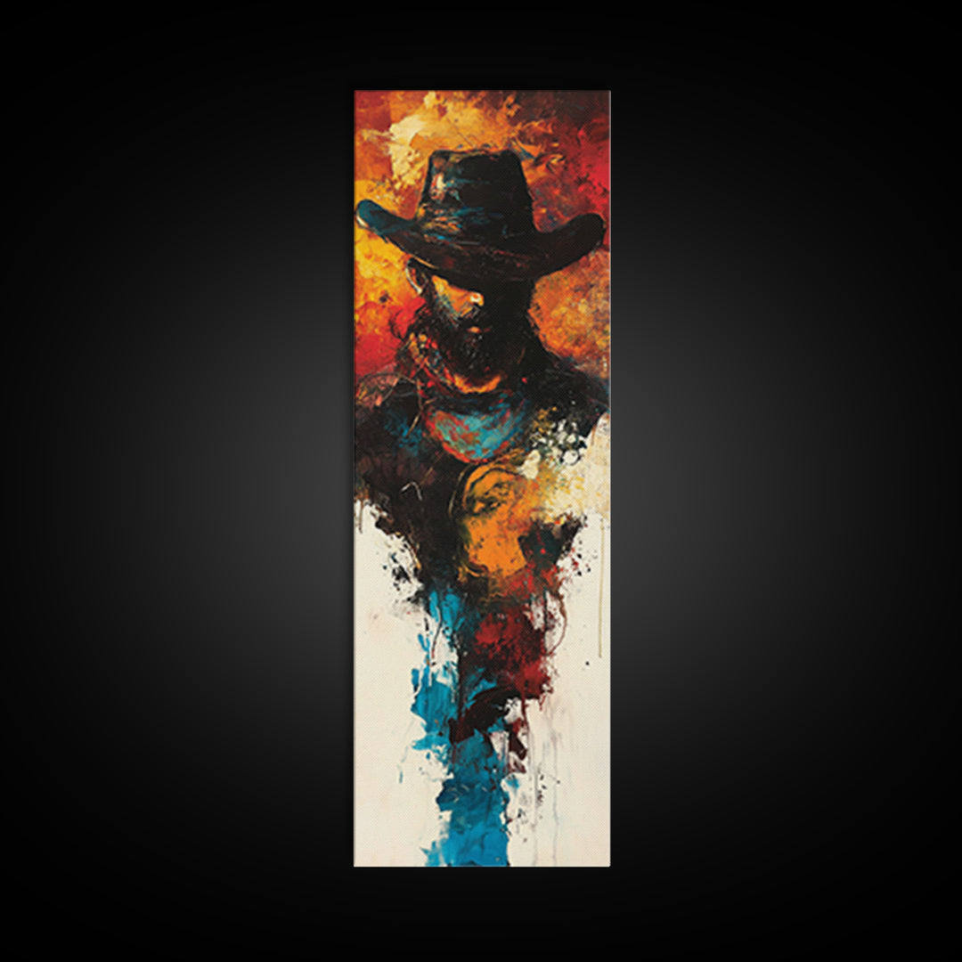 Abstract Cowboy Painting Framed Canvas Print chicano art rustic wall art dark romance painting western decor moody art above couch art