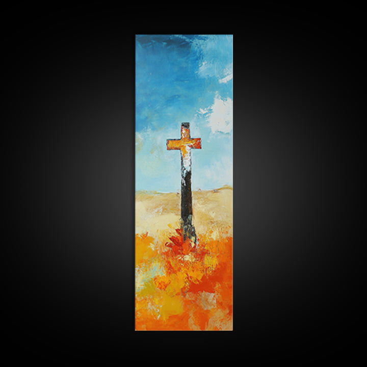 Abstract Cross Painting Framed Canvas Print rustic wall art, fruit of the spirit wall art, moody art, spiritual painting, Christian art