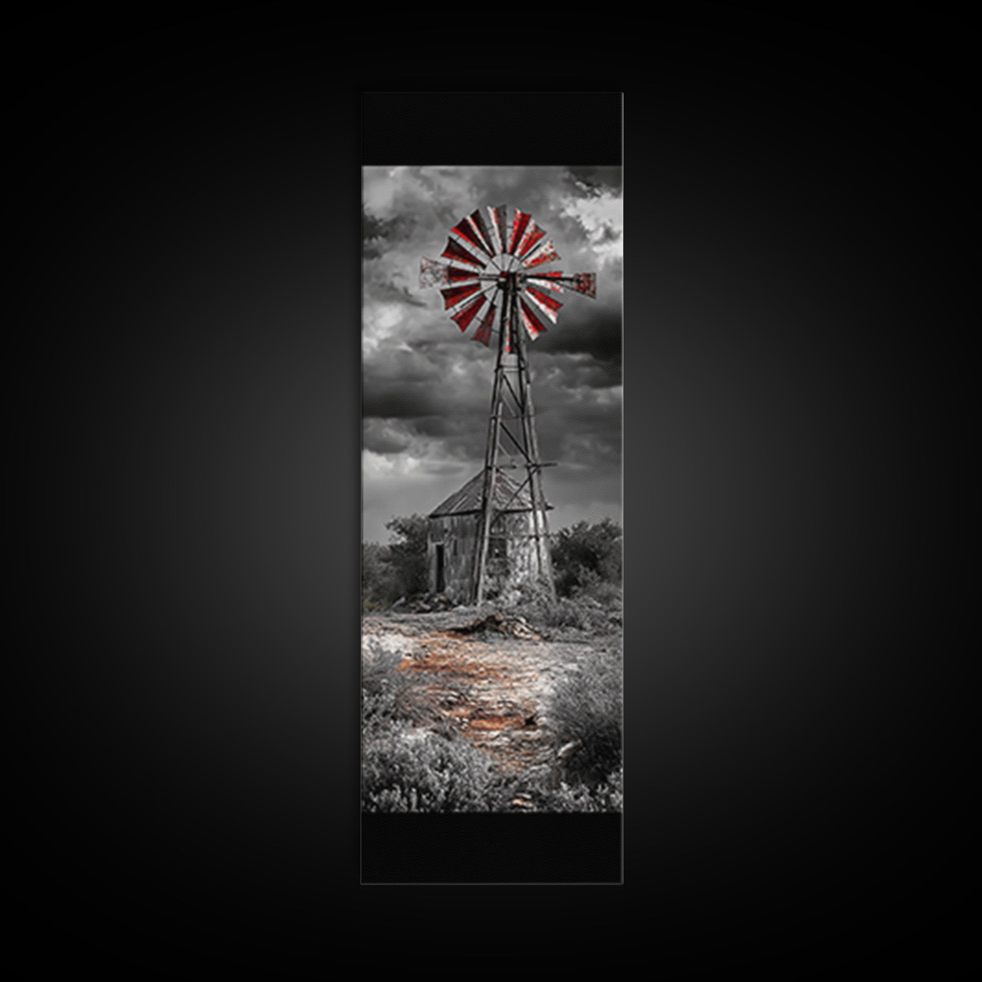 Western Windmill Art, Canvas Print, rustic décor, windmill wall art, farmhouse art, extra wide art, Joshua tree art, southwest wall art