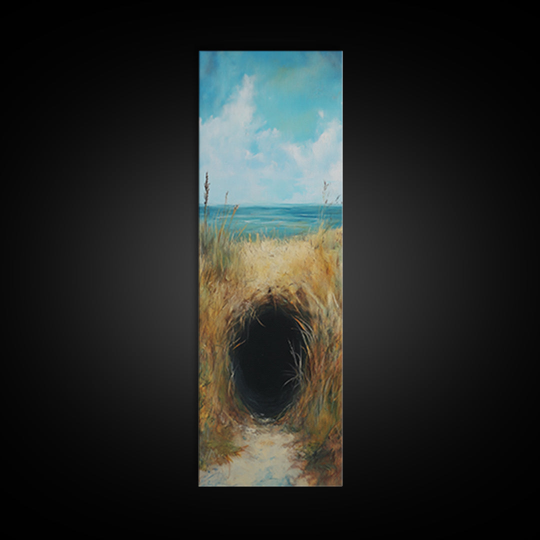 Dark Rabbit Hole Canvas Print, Wabi Sabi Art, Moody Art, Coastal Landscape Art, Minimalist Art, Living Room Art, Extra Wide Art