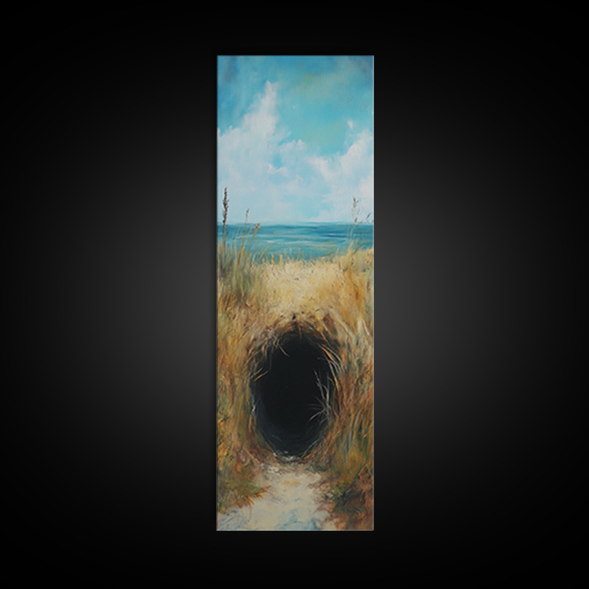 Dark Rabbit Hole Canvas Print, Wabi Sabi Art, Moody Art, Coastal Landscape Art, Minimalist Art, Living Room Art, Extra Wide Art