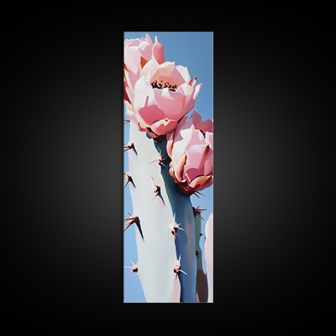 Blooming Cactus Painting Canvas Print, Southwest Wall Art, Botanical Prints, Pink Abstract Art, Desert Decor, Vertical Wall Art